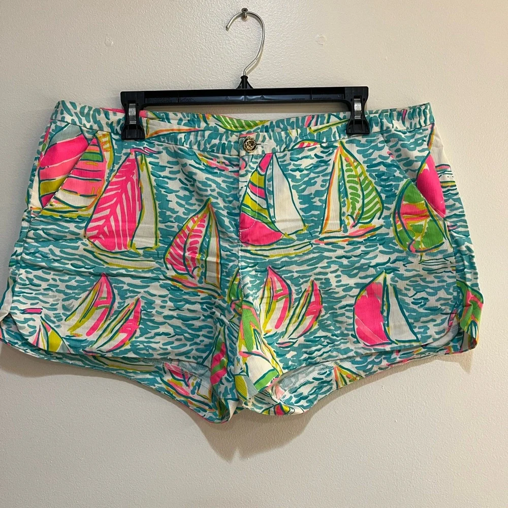 Lilly Pulitzer Pink and Green Sailboat Women's Shorts - Picture 1 of 3
